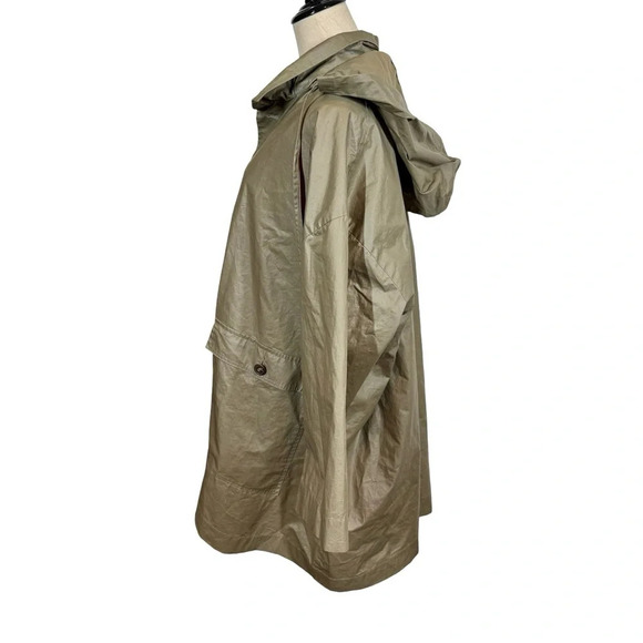 Eskandar Swing Coat Waxed Rain Jacket Detachable Hood Olive Green Sz:1/Small - Picture 6 of 8